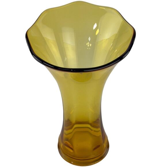 Vintage Amber Glass Swung Vase 9" Mid Century Modern Art Glass Home Decor - Picture 2 of 16